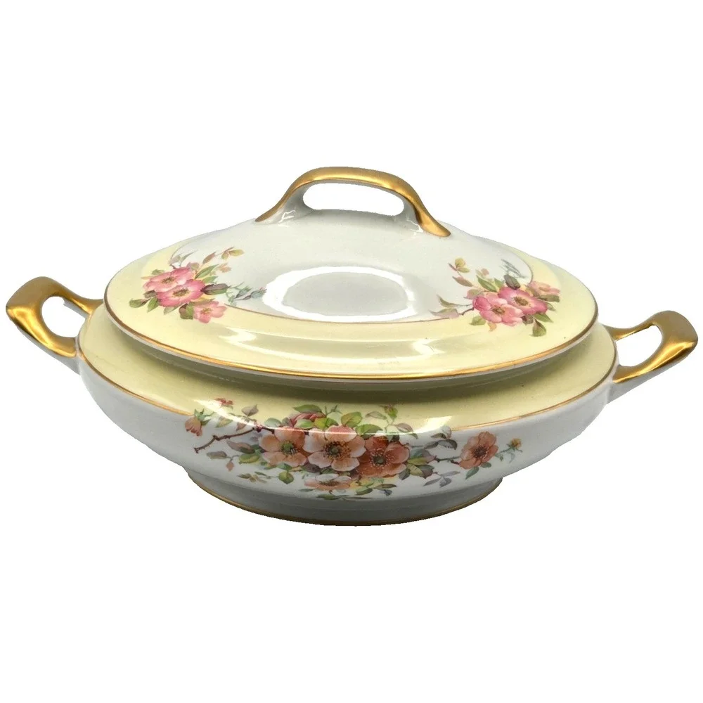 Jackson China Floral Covered Casserole Dish with‎ Lid Gold Rim VINTAGE